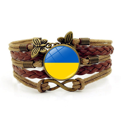 Ukrainian Flag Leather Bracelet for Women