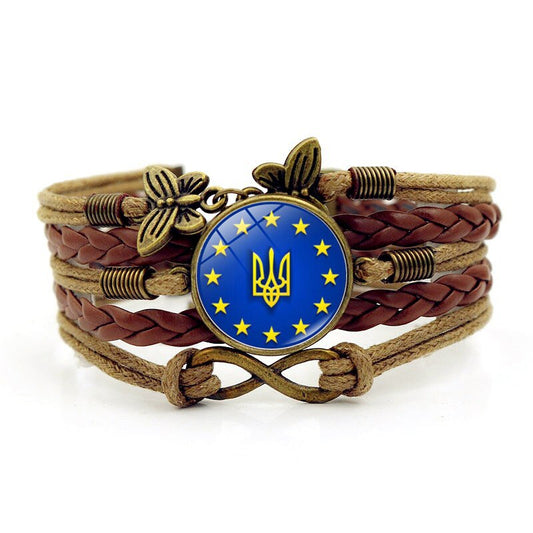 Ukrainian Flag Leather Bracelet for Women