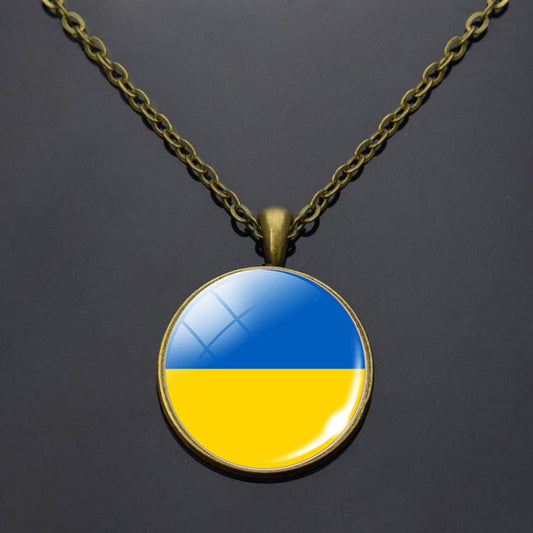 Ukraine Flag Pendant Glass Necklace