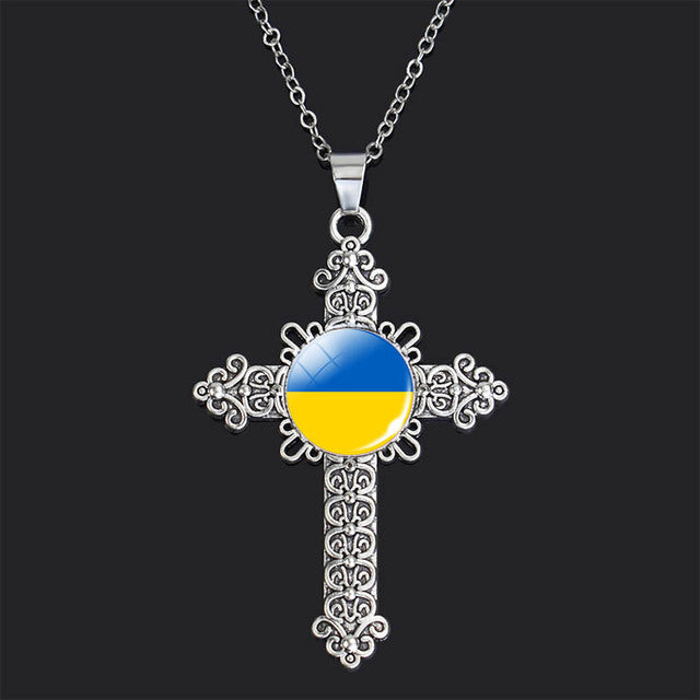 Ukraine Flag Pendant Glass Necklace