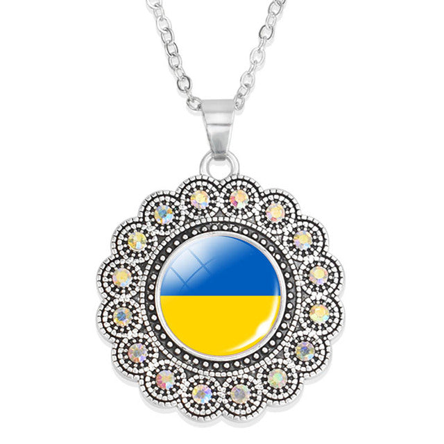 Ukraine Flag Pendant Glass Necklace