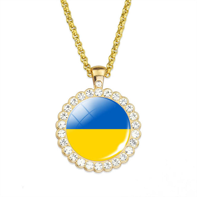 Ukraine Flag Pendant Glass Necklace