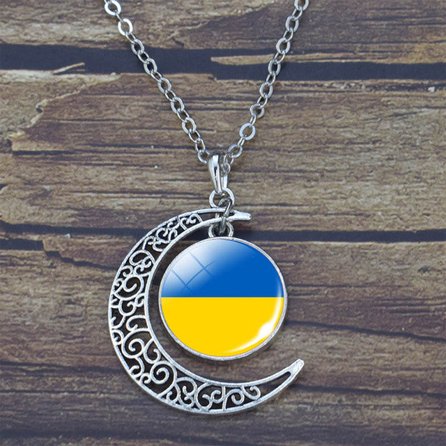 Ukraine Flag Pendant Glass Necklace